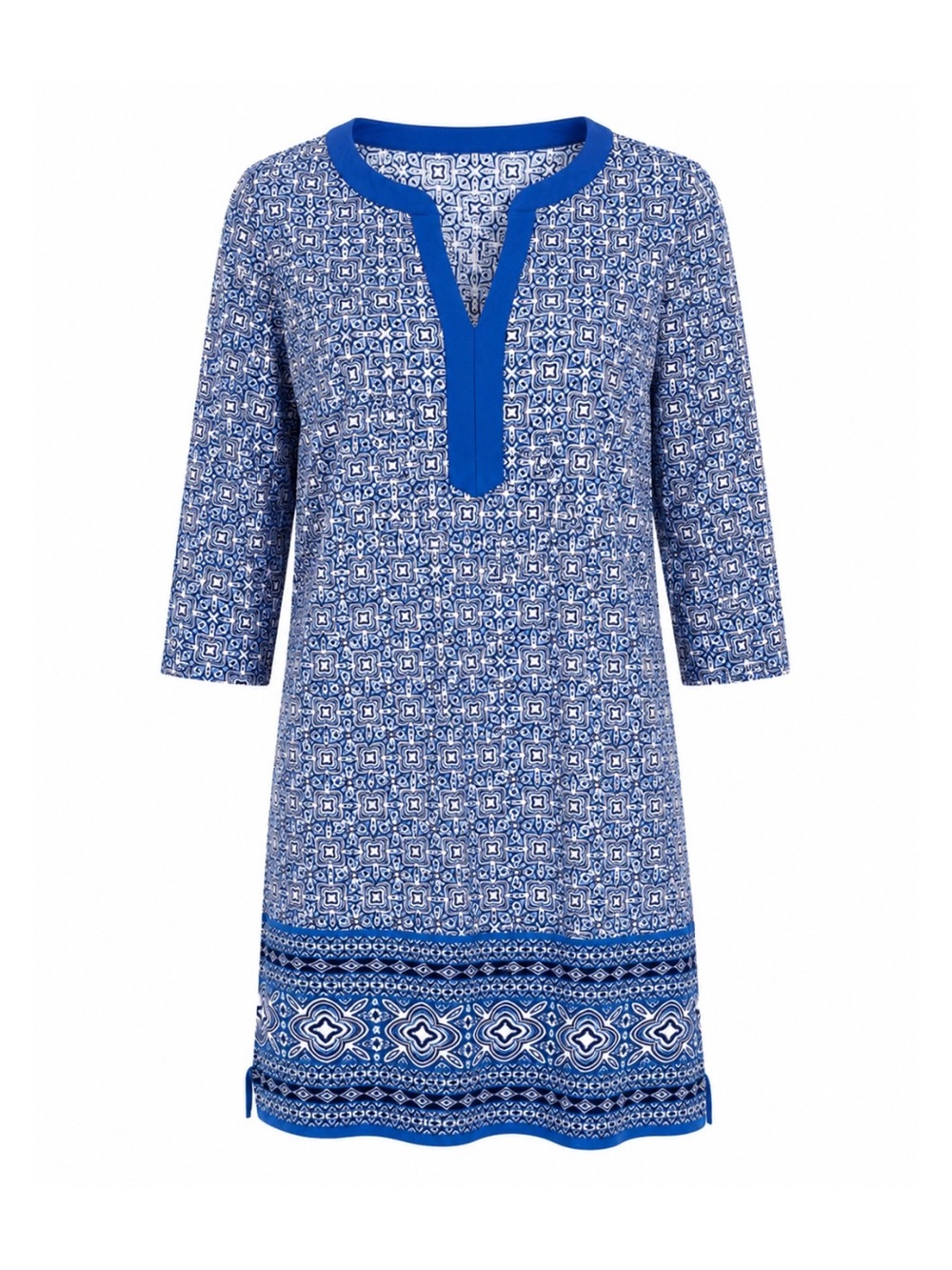 Lands’ End Blue Printed Swim Cover Up Dress Stretch Beach Tunic Womens S 6/8